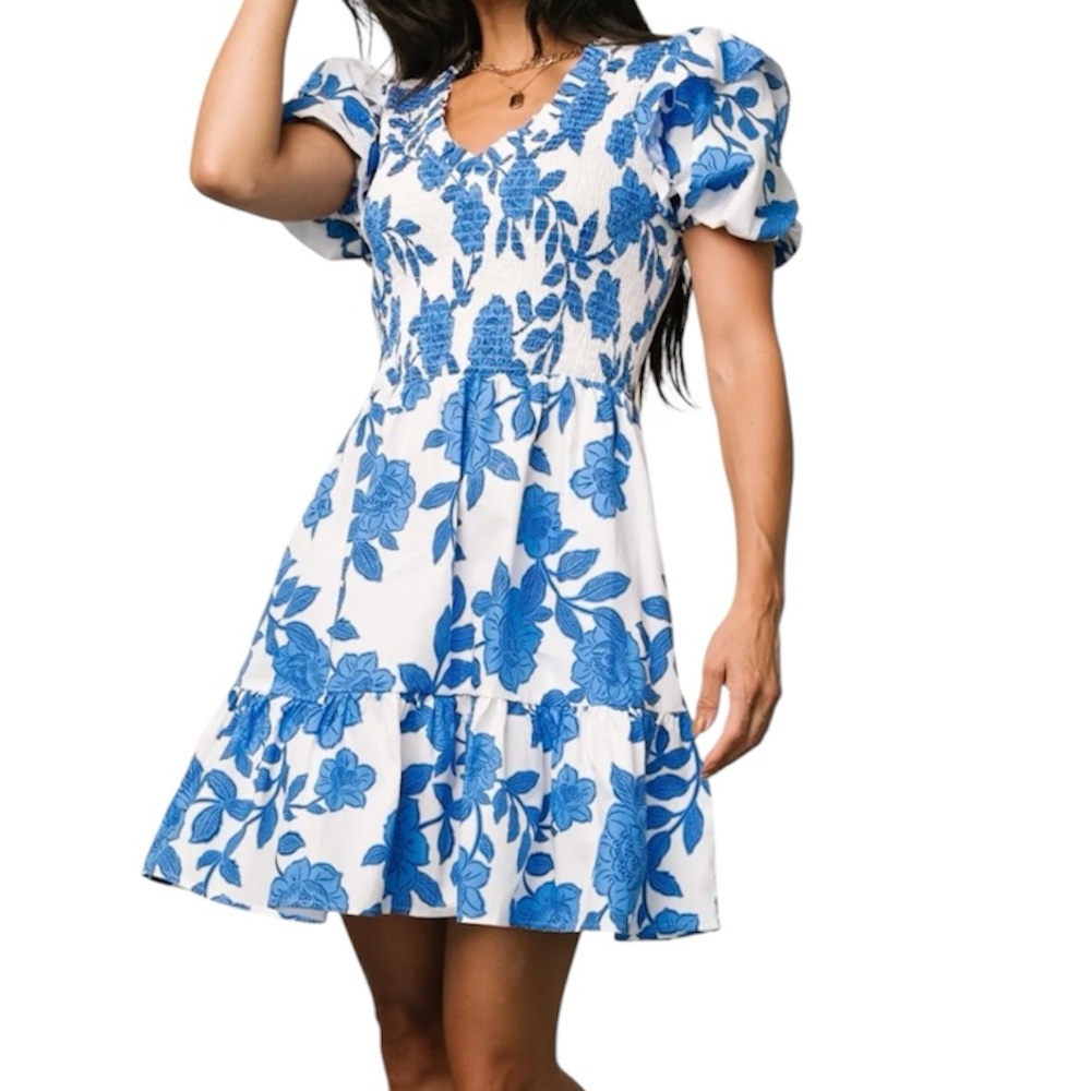 NEW Baltic Born Dress Charee Short Blue Floral Medium